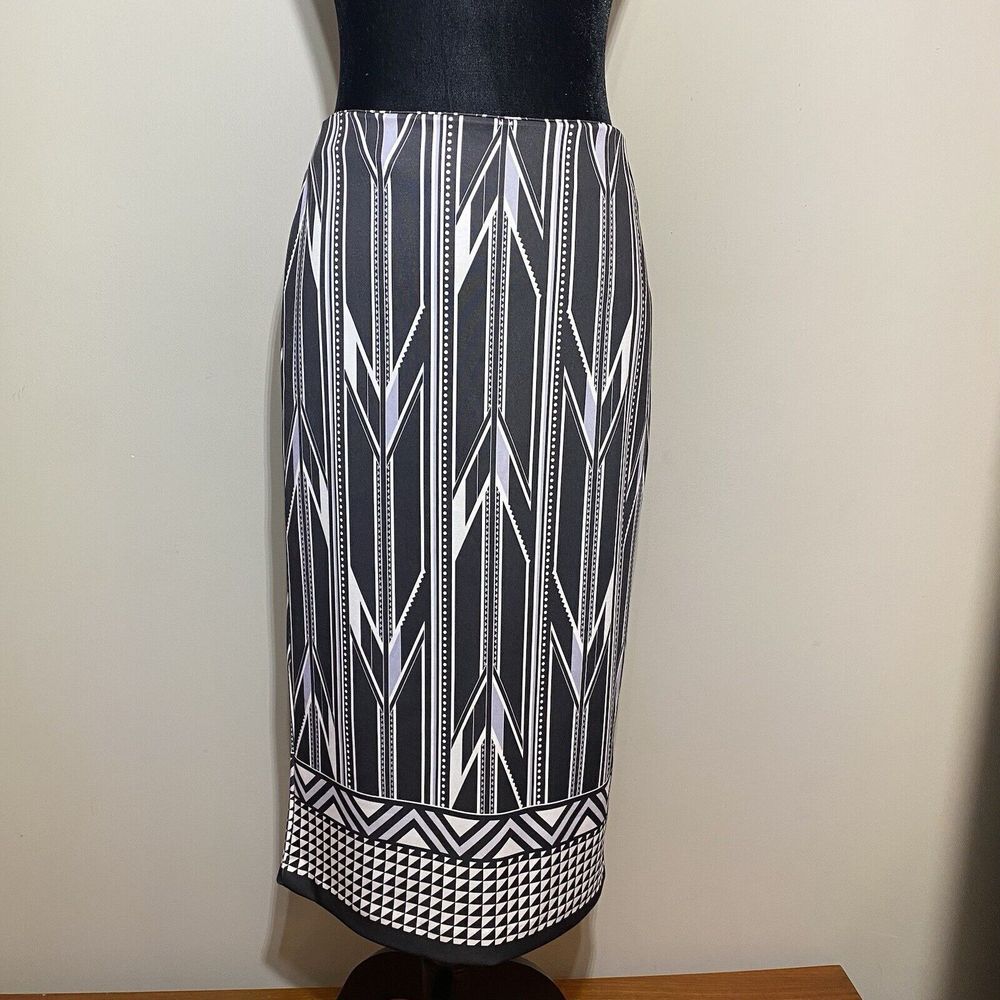 NWT New York & Co Black White Midi Skirt,  Size 2 Pencil Skirt Geometric